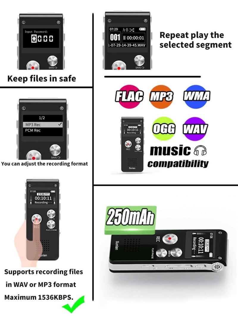Digital Voice Recorder for Lectures - USB Rechargeable Dictaphone Sound Audio Recorder, 16GB Voice Recorder with MP3 Player, Double Sensitive Microphone - Image 2
